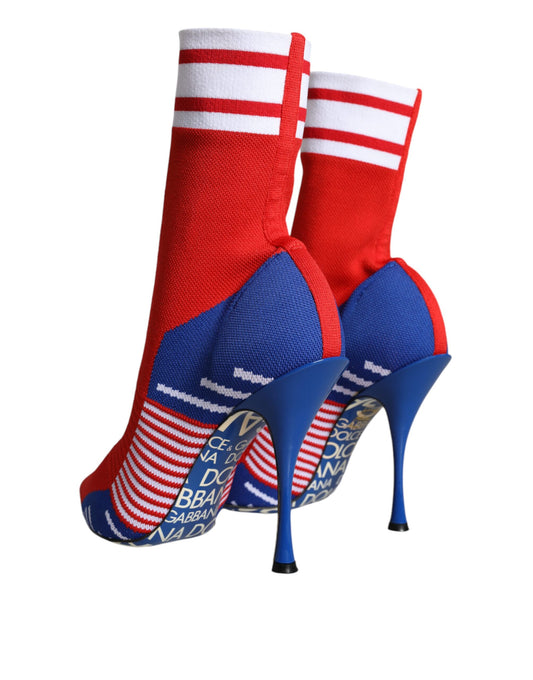 Red white and blue high heel shoes with socks