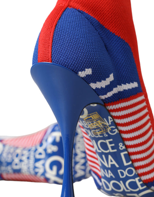 High heel shoe with red white and blue design