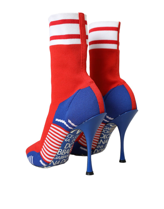 Red white and blue socks on high heels