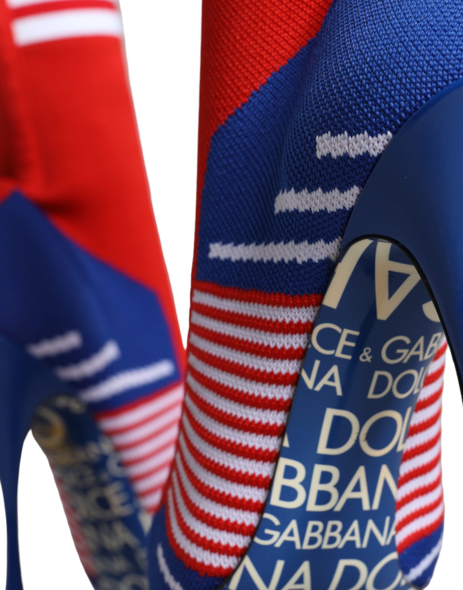 High heel shoes with red white and blue socks
