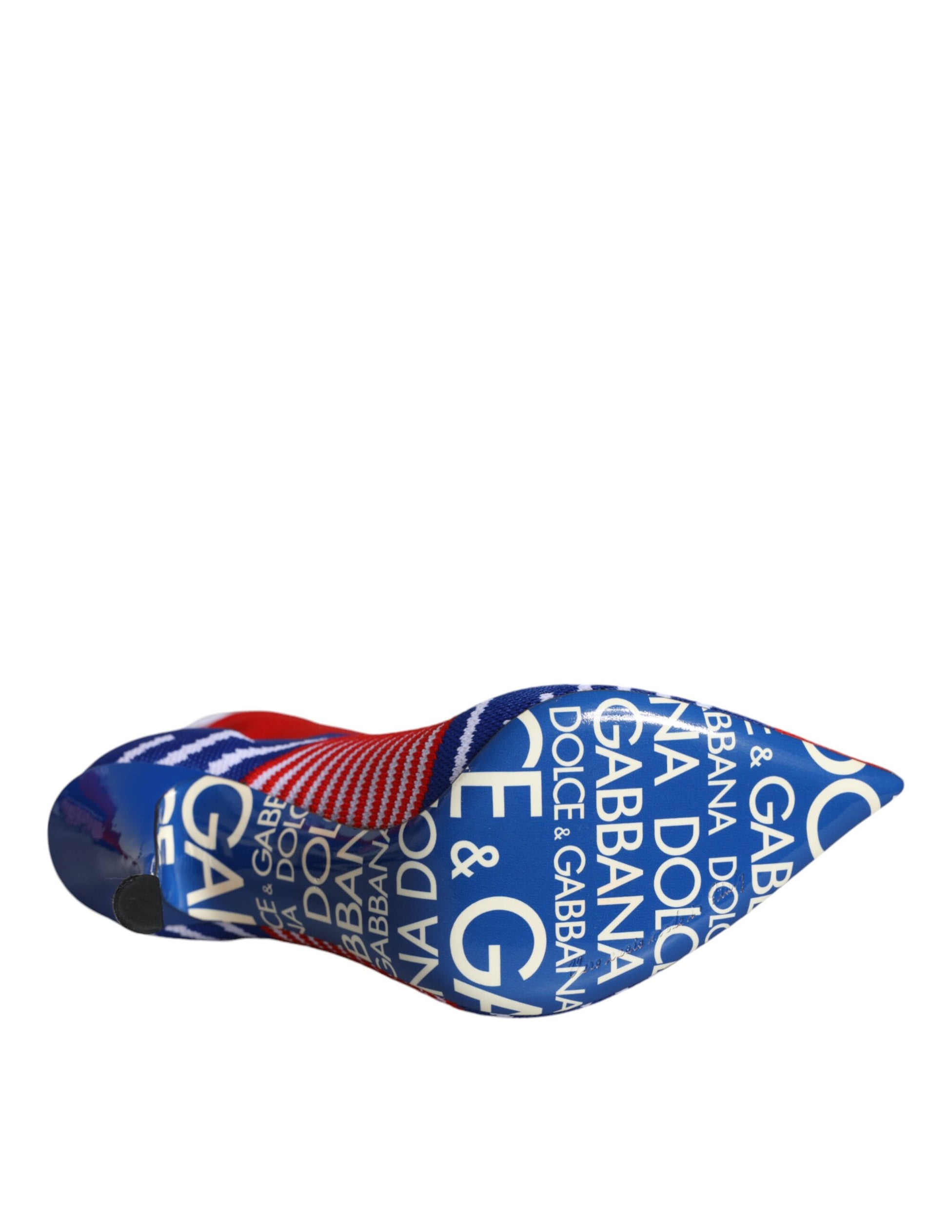 Blue shoe with white writing on side