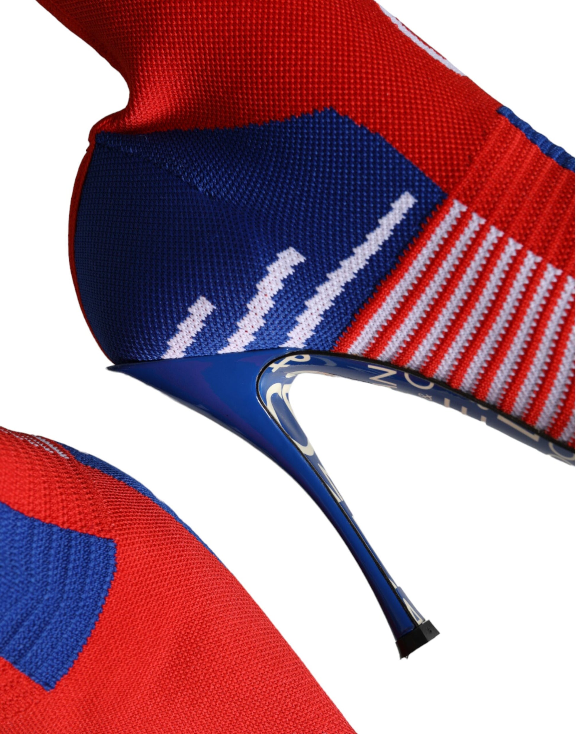 High heel shoe with red, white, and blue design