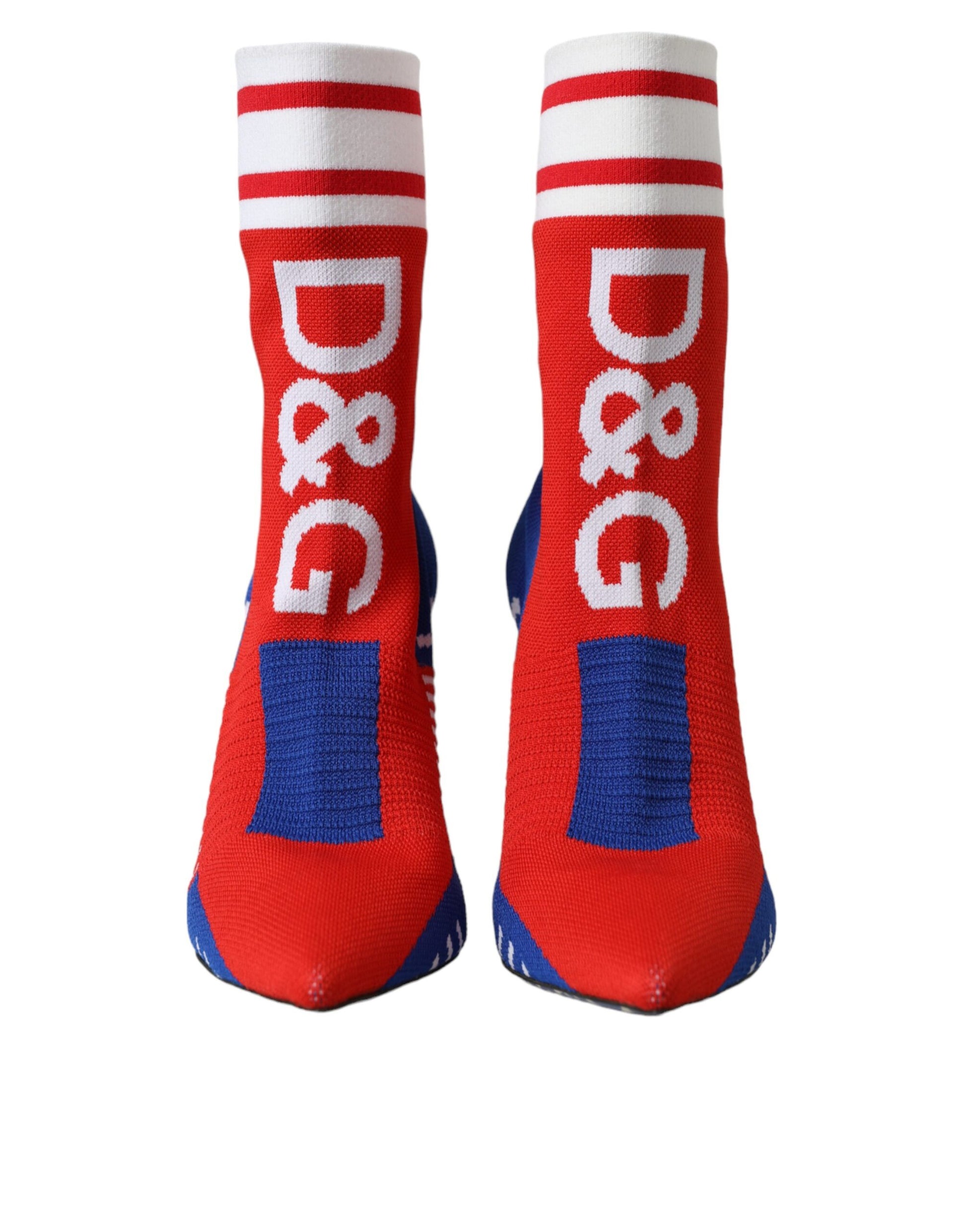 Pair of red socks with white lettering