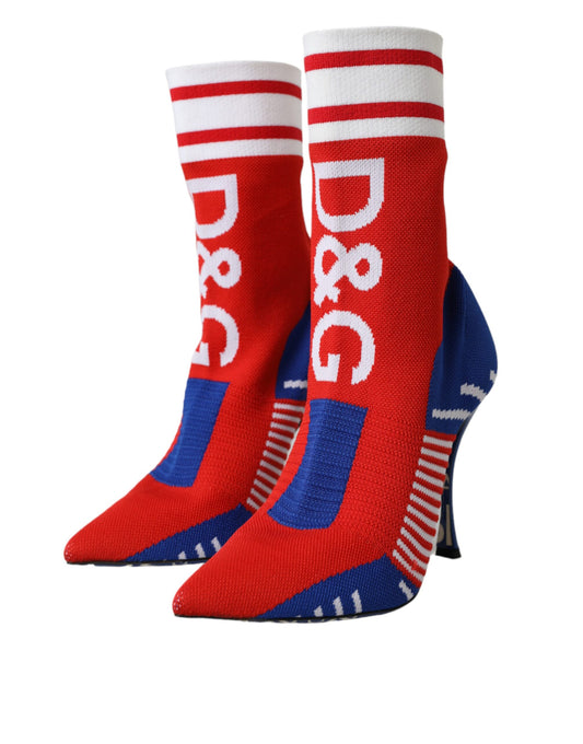 Red socks with white lettering