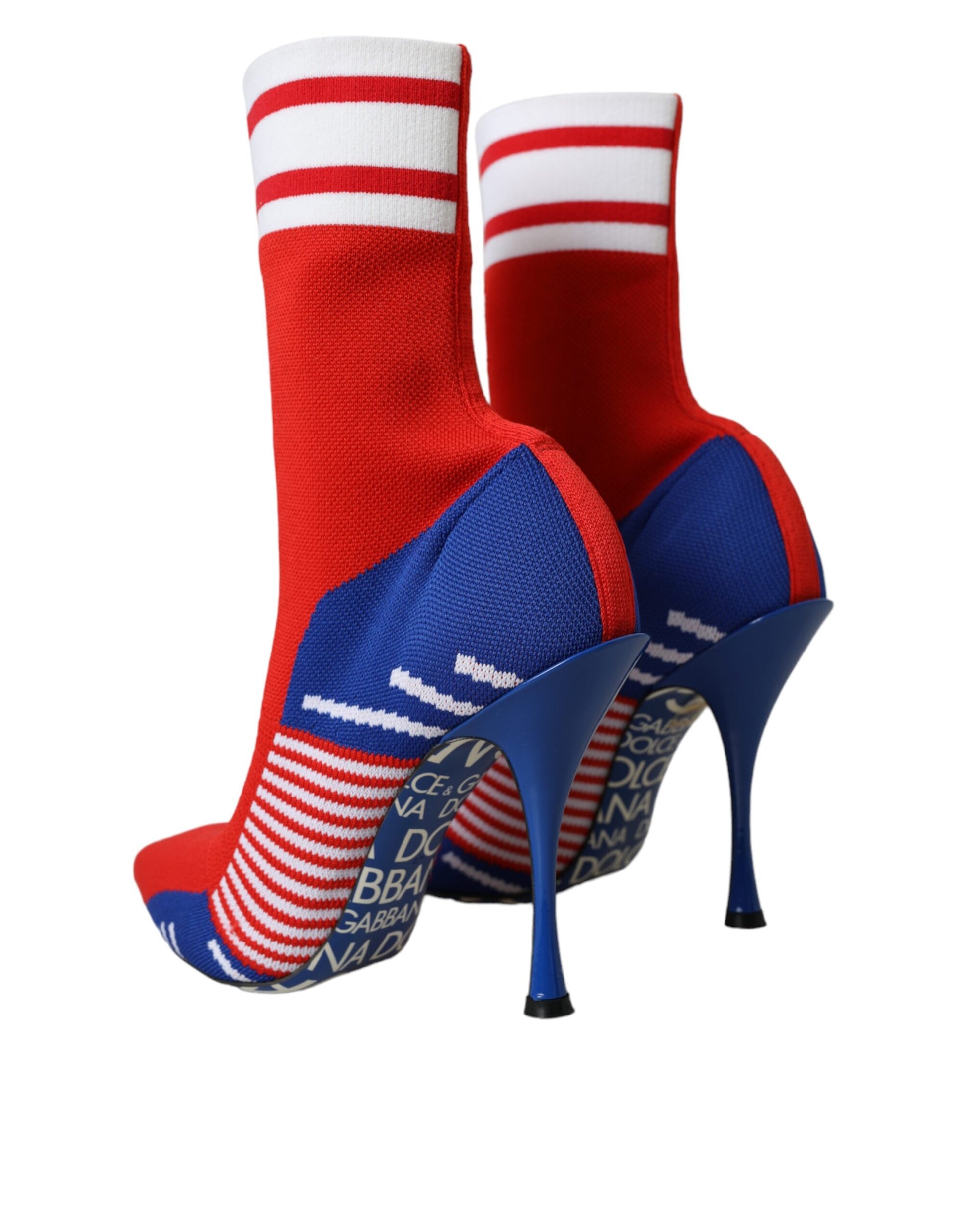 High heel shoes with red white and blue socks