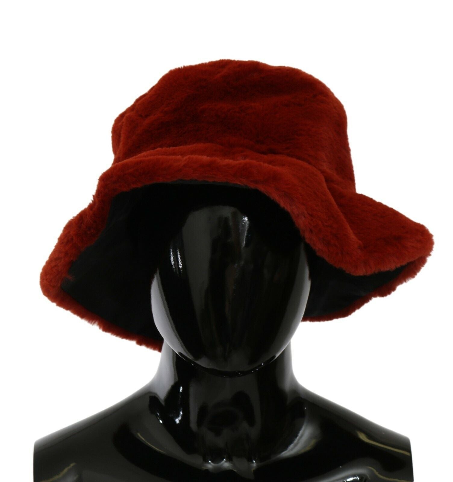 Red felt hat on black mannequin head