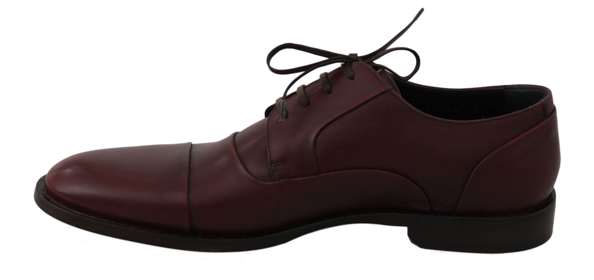 Red leather dress shoe with laces and a bow