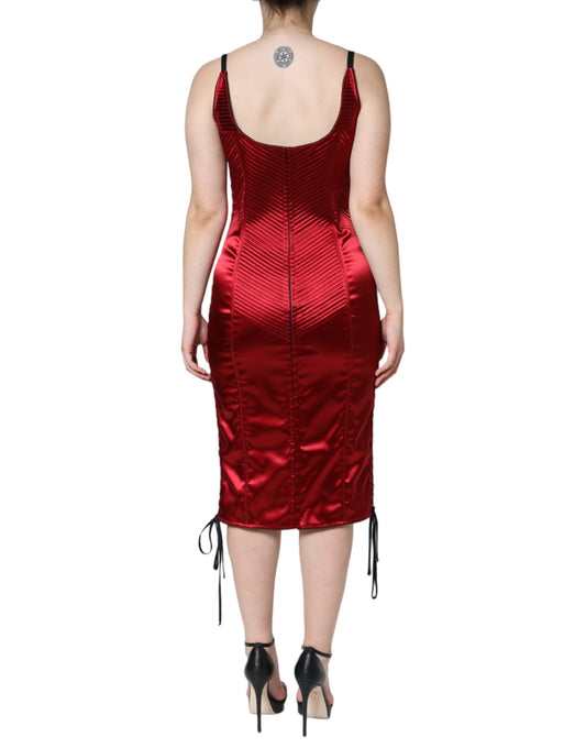 A red bustier corset lace bodycon midi dress from Dolce & Gabbana