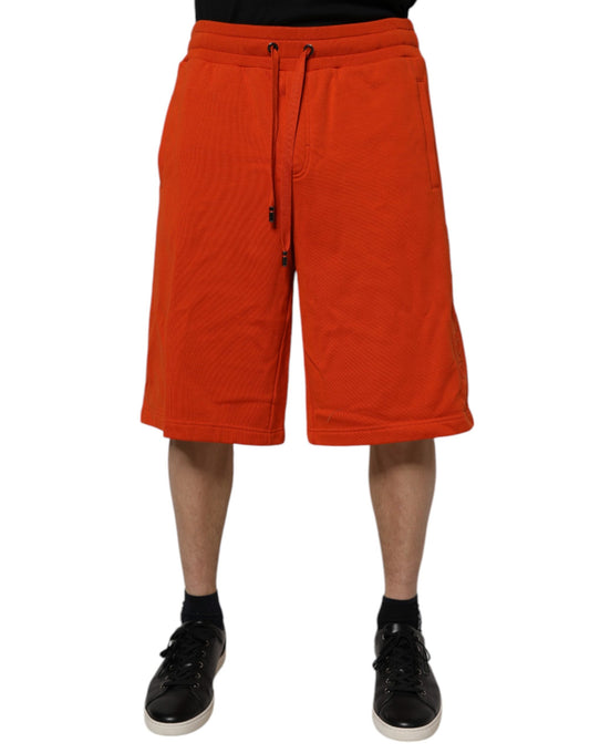 Red cotton blend mid waist men's bermuda shorts with drawstring