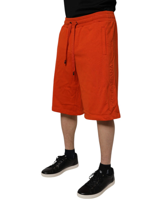 Red cotton blend mid waist men's bermuda shorts with drawstring