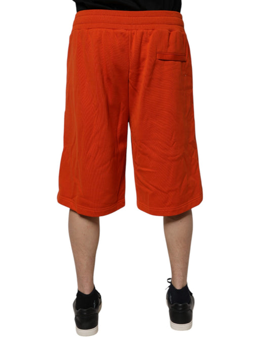 Red cotton blend mid waist men's bermuda shorts with side pockets