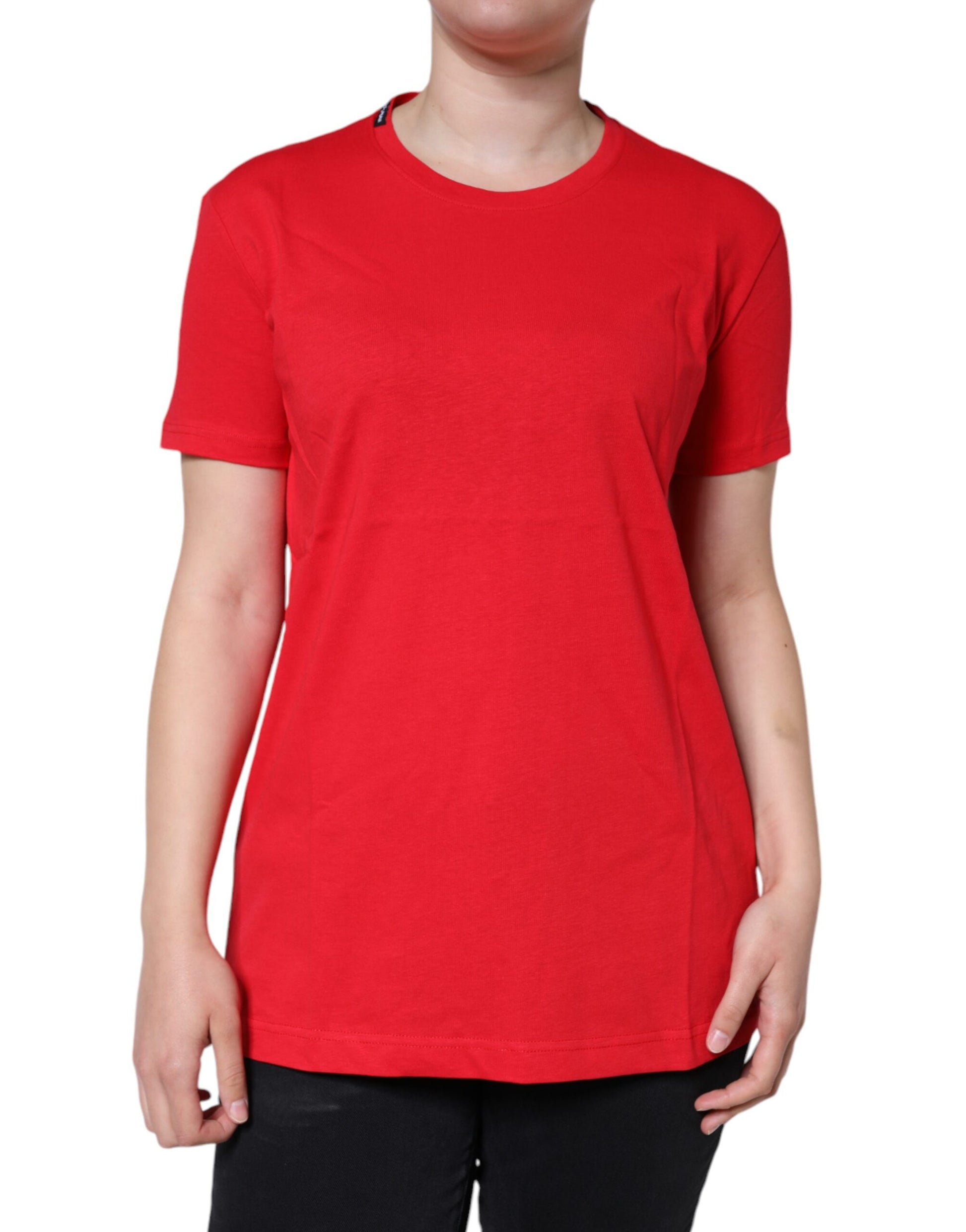 Red short sleeved shirt on a woman