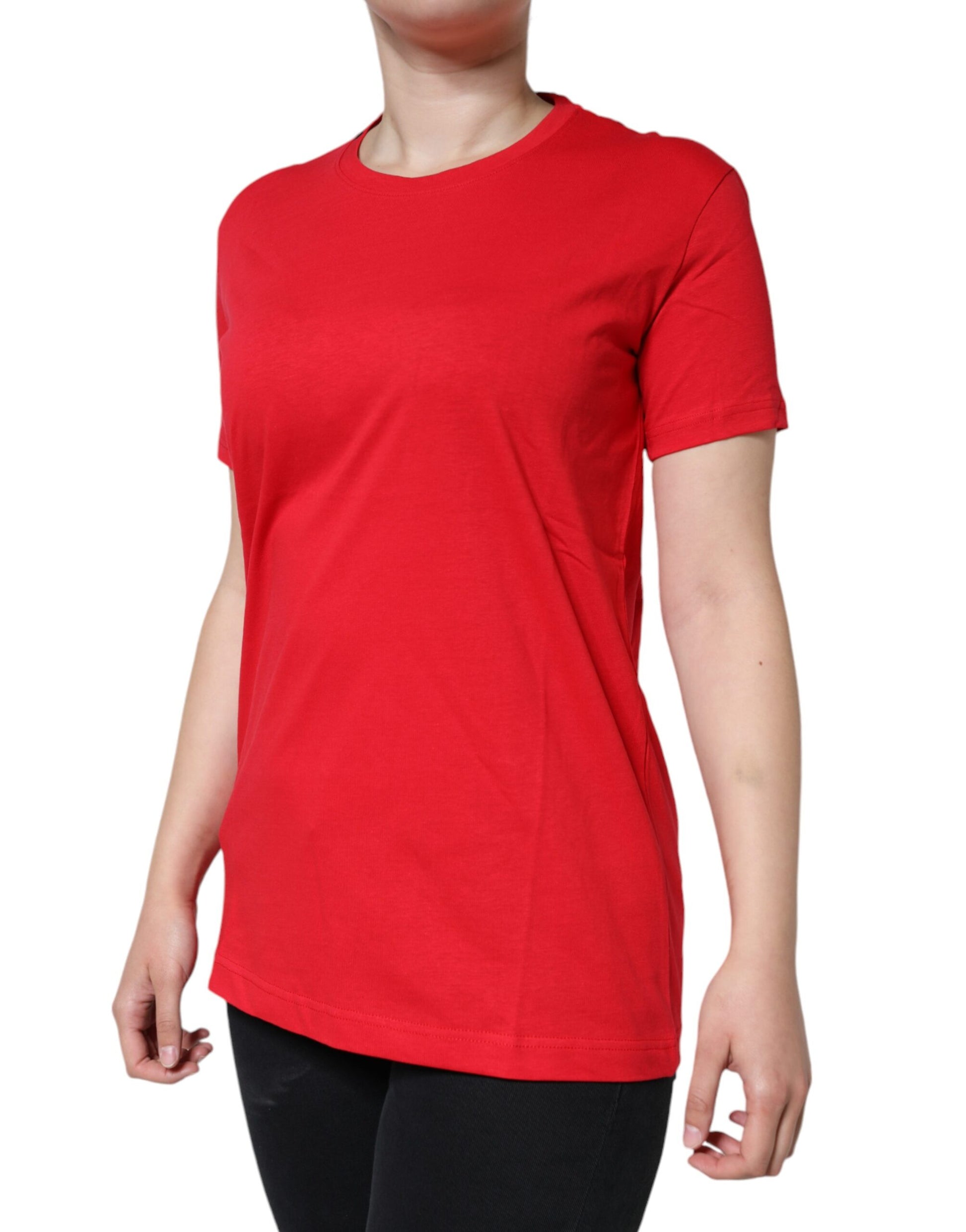 Red short sleeve t-shirt on a person