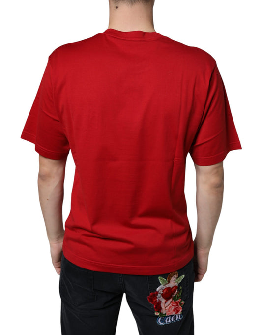 Red short sleeve t-shirt with floral design on back