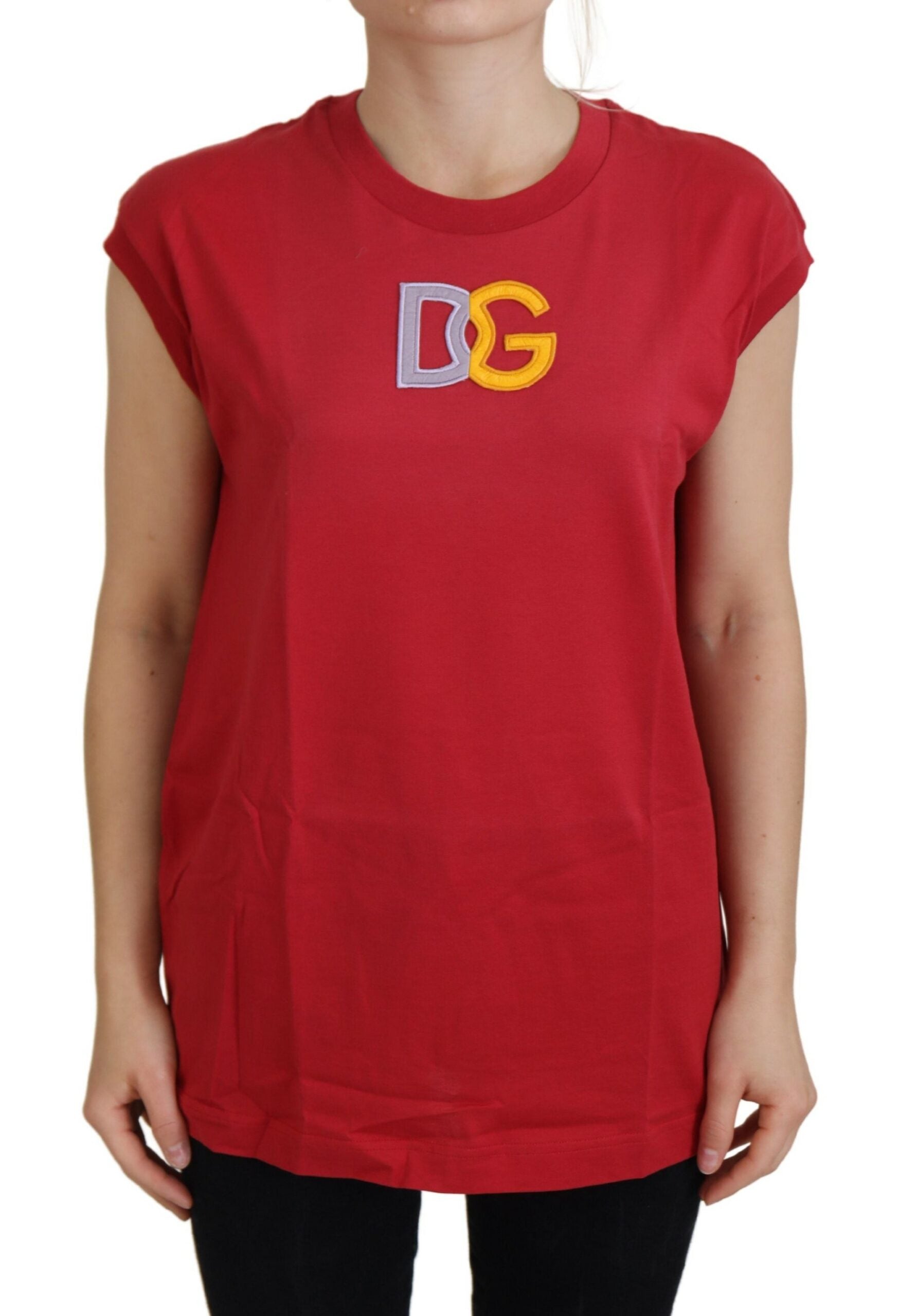 Red short sleeve shirt with yellow letters
