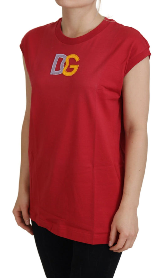 Red short sleeve shirt with yellow lettering