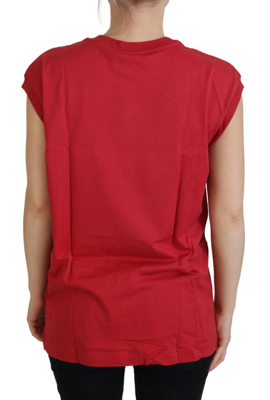Red sleeveless top on a woman's back