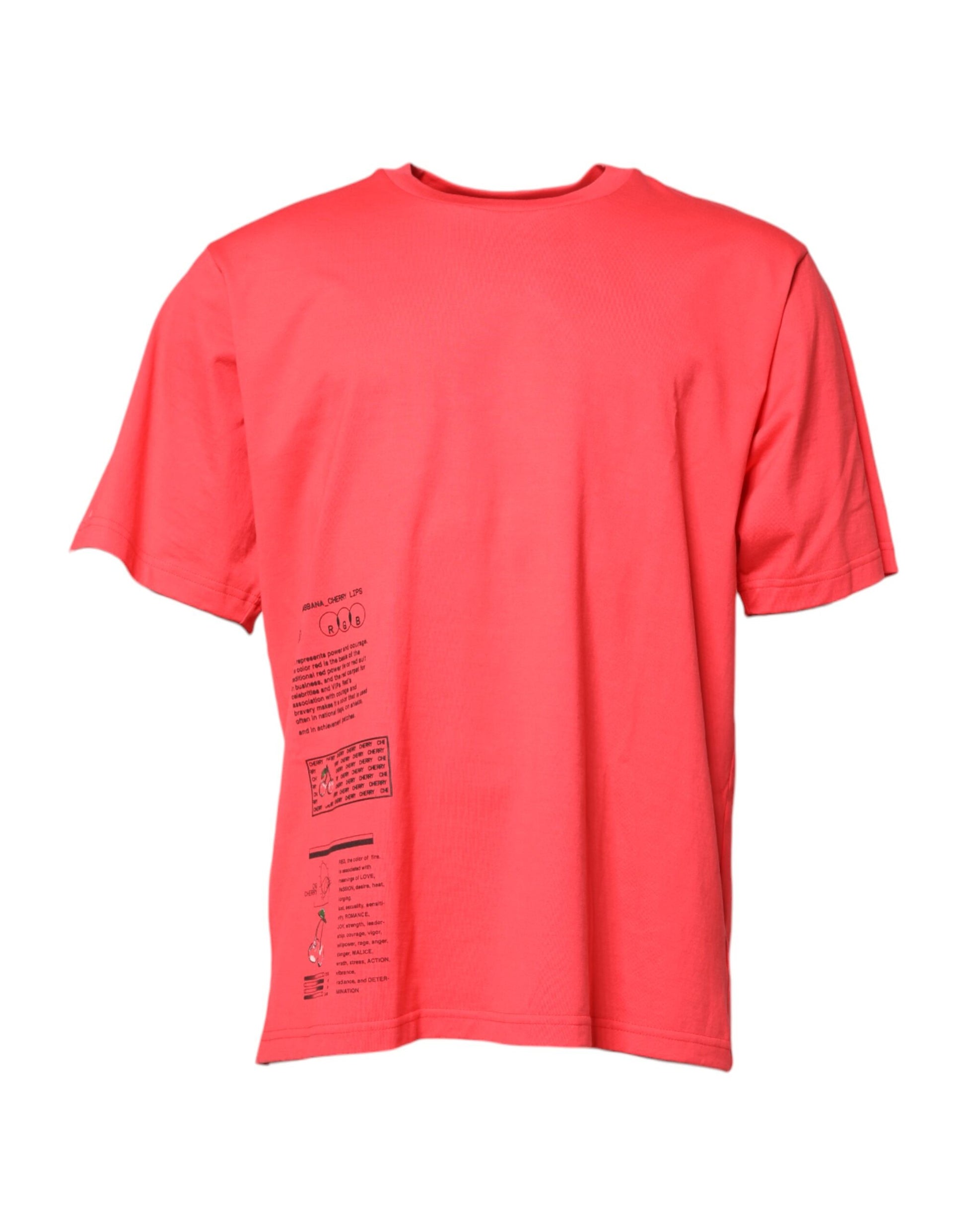 Red short sleeve t-shirt with a graphic on the back