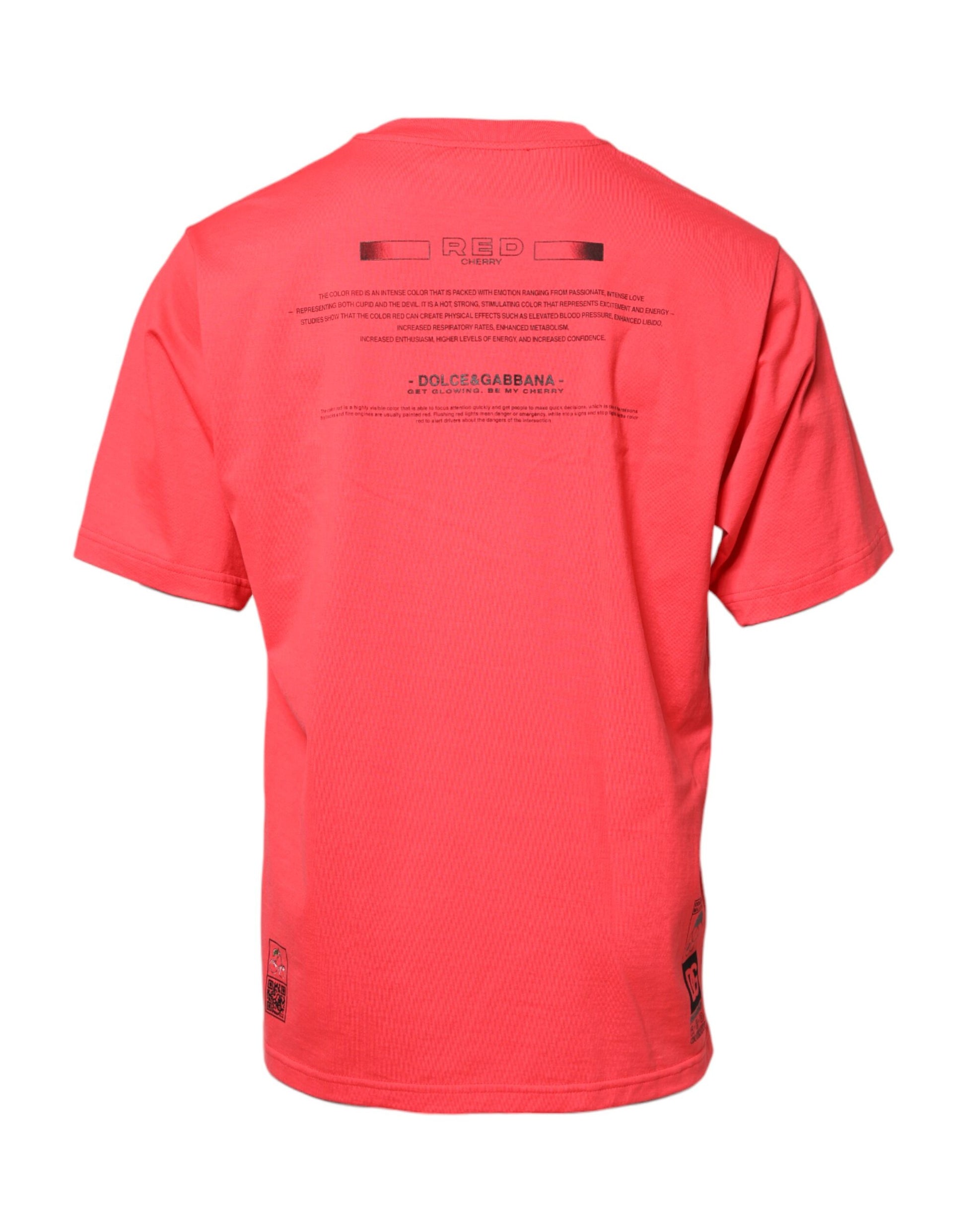 Red short sleeve shirt with white lettering on back