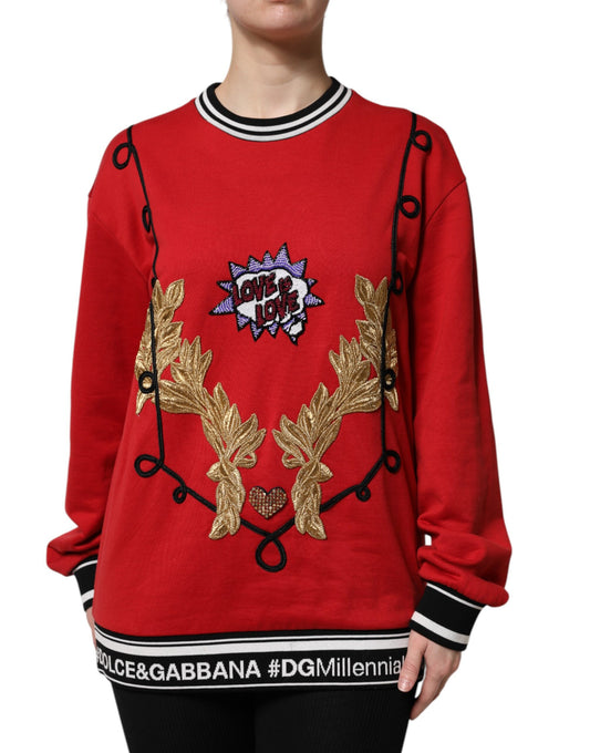 Red sweater with reindeer design on front