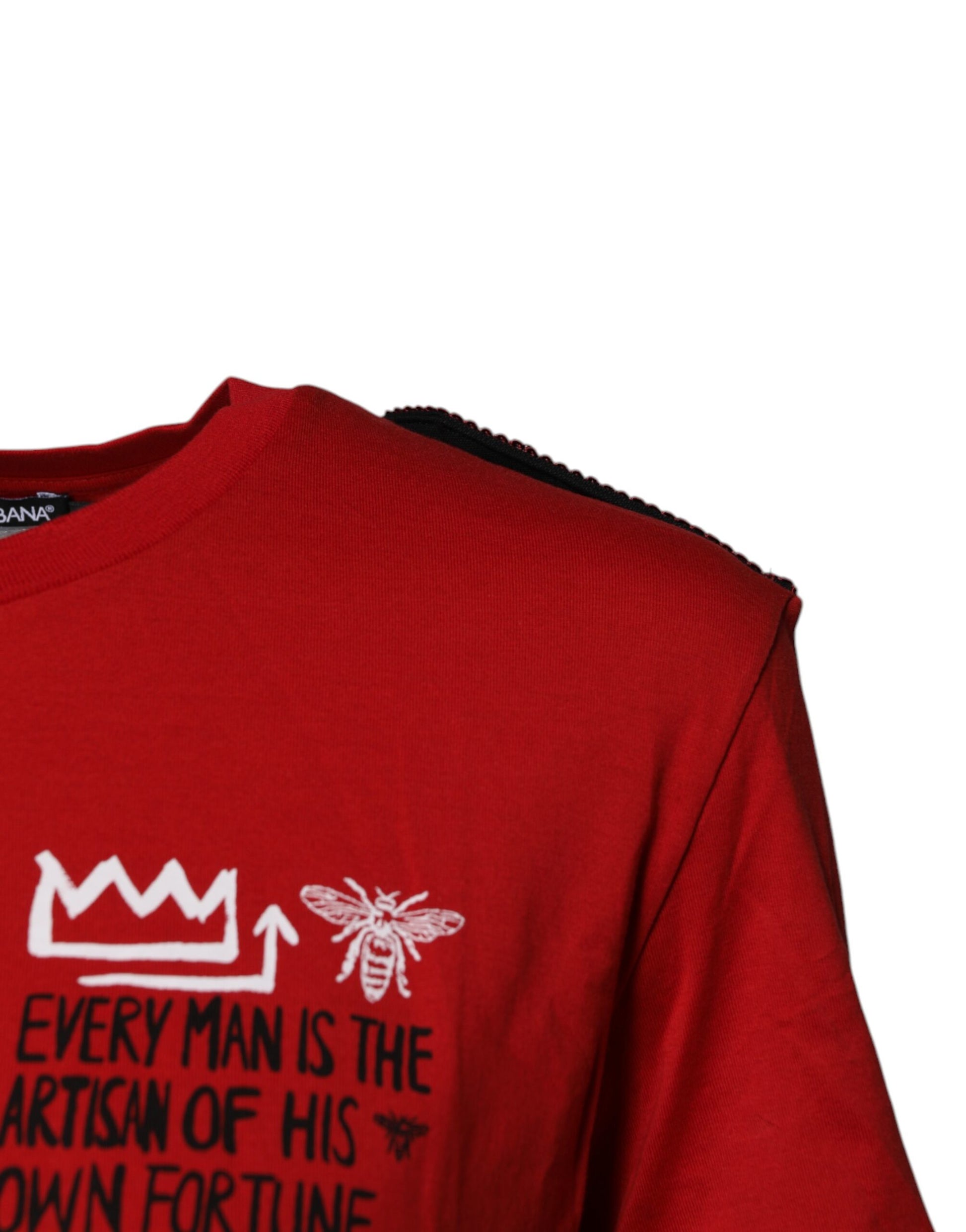 Red t-shirt with bee graphic and text