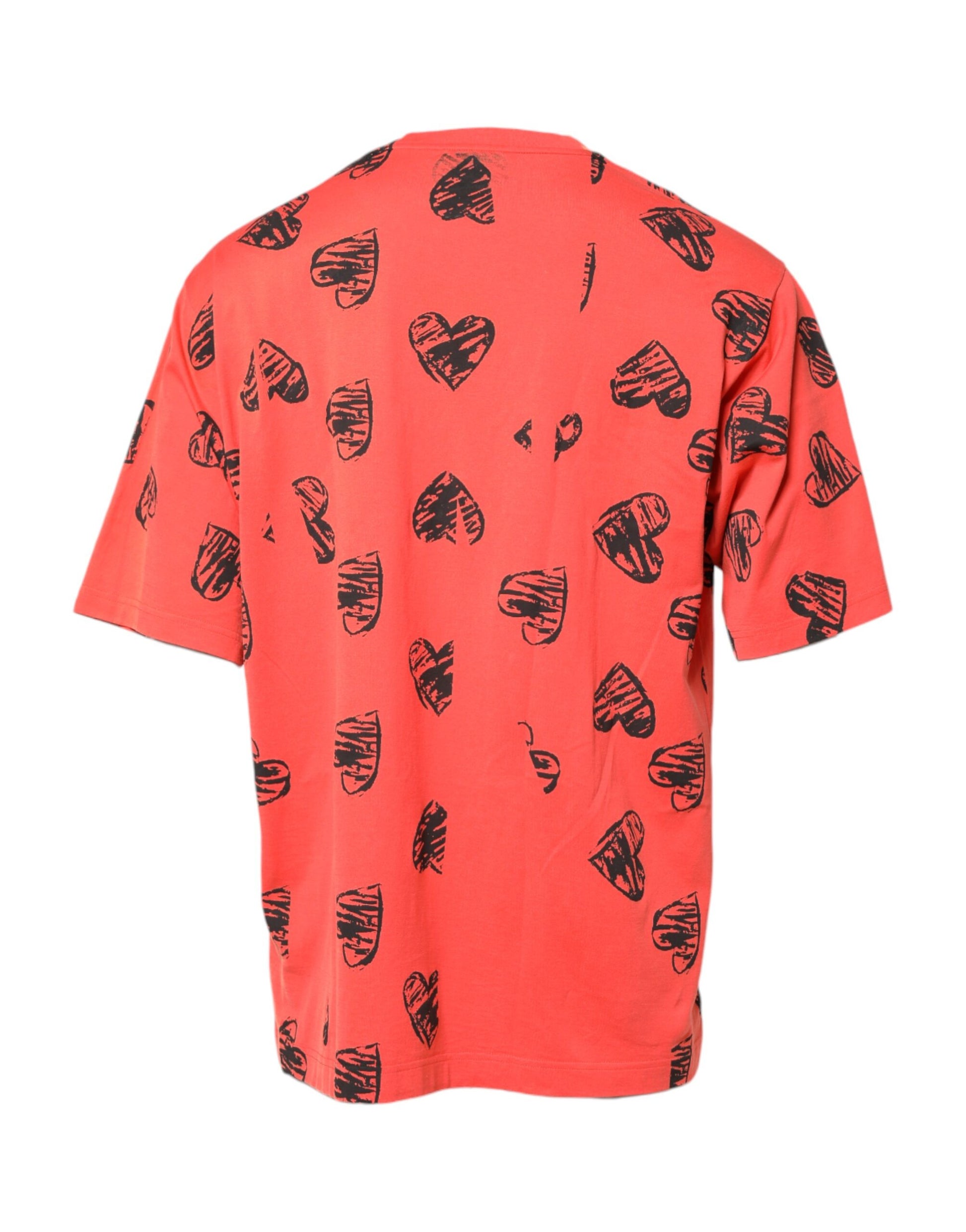Red shirt with black hearts pattern