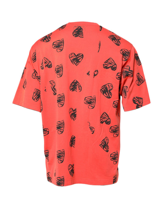 Red shirt with black hearts pattern