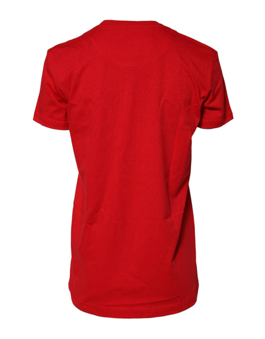 Red short sleeve shirt on a hanger