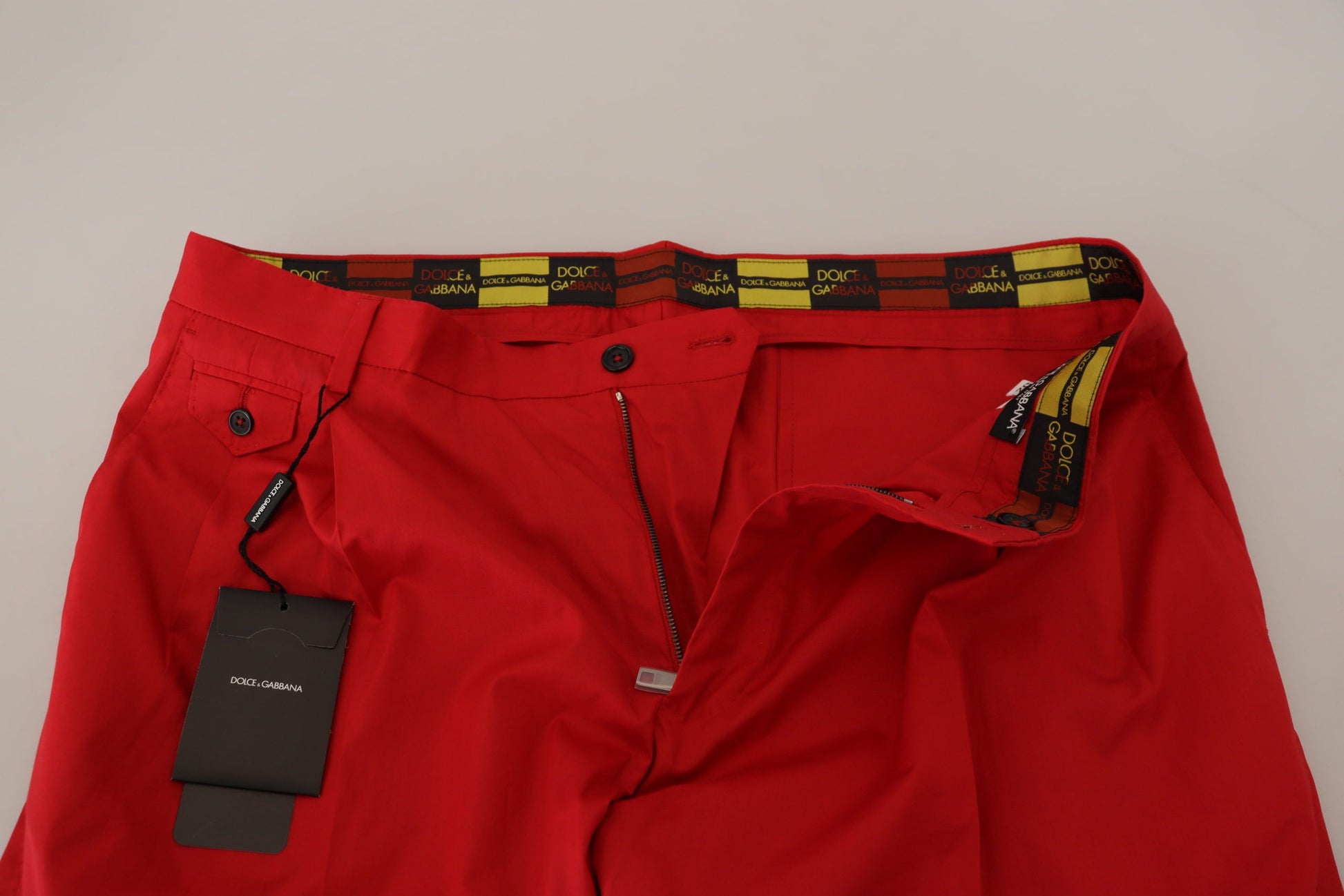 Red shorts with a zipper on the front