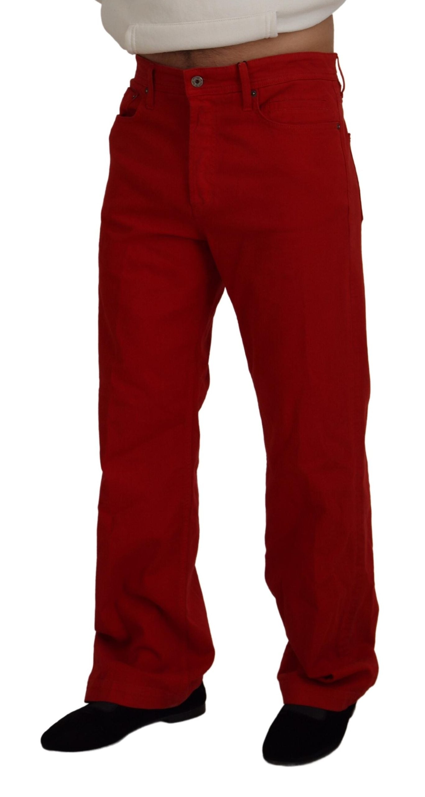 Man wearing red pants and black shoes