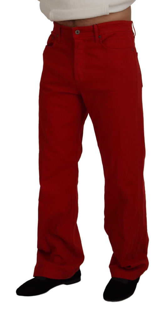 Man wearing red pants and black shoes