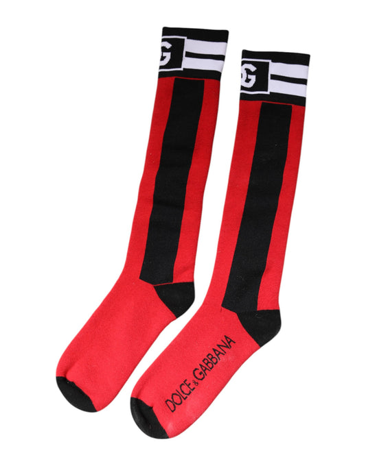 Red socks with white logo on top