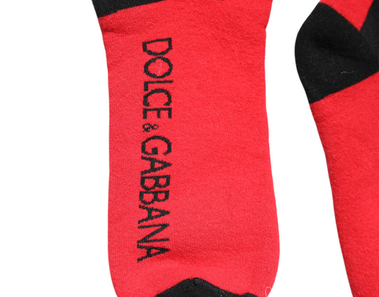Red socks with black lettering