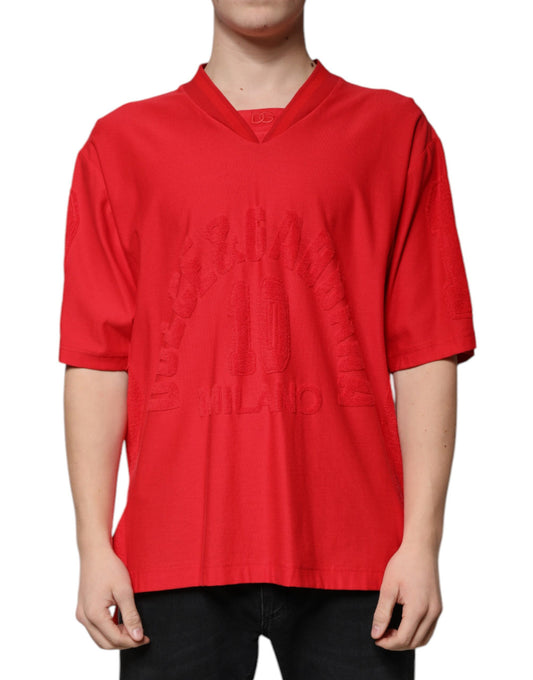 Red long sleeve shirt with embroidery on front