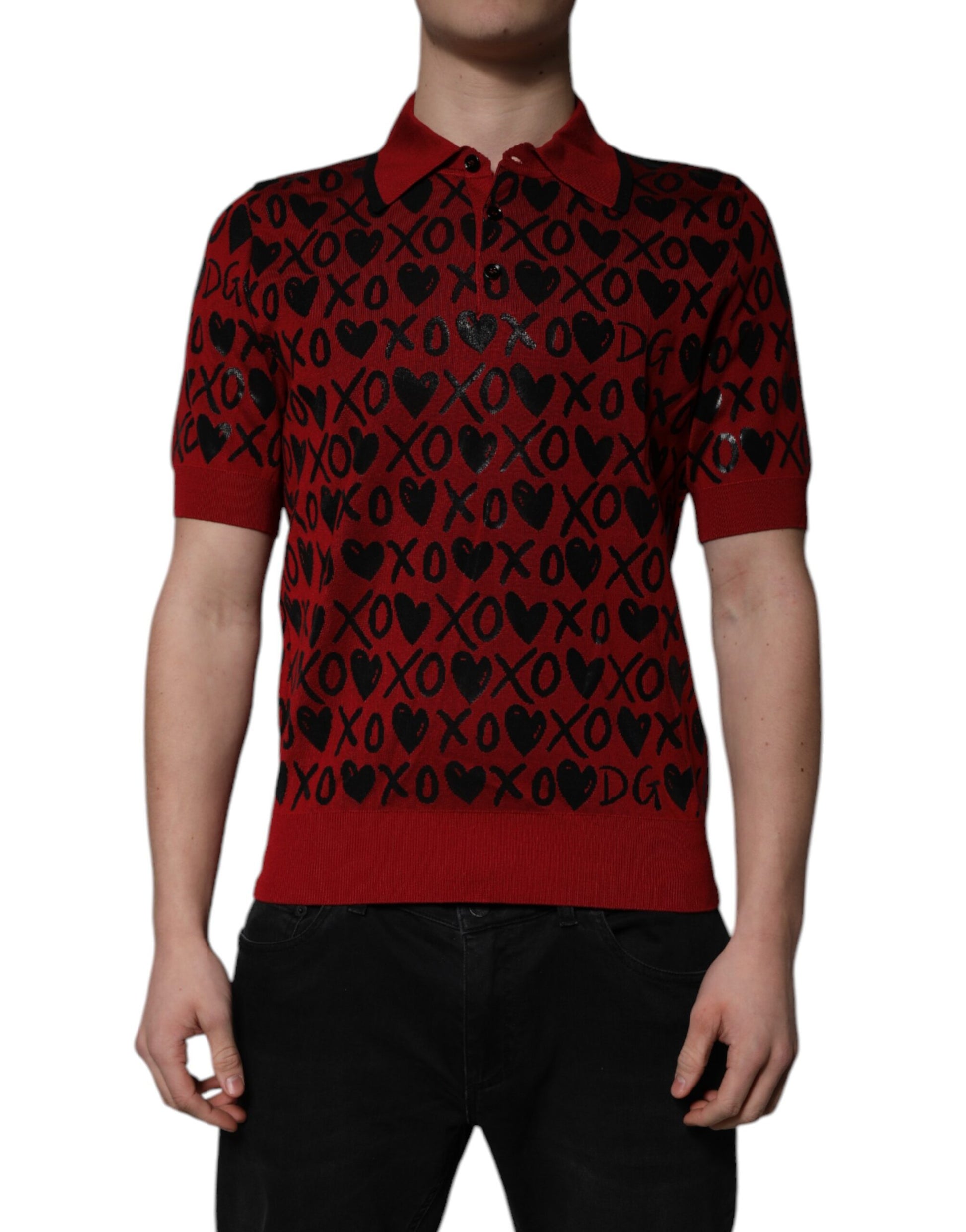 Red sweater with heart pattern