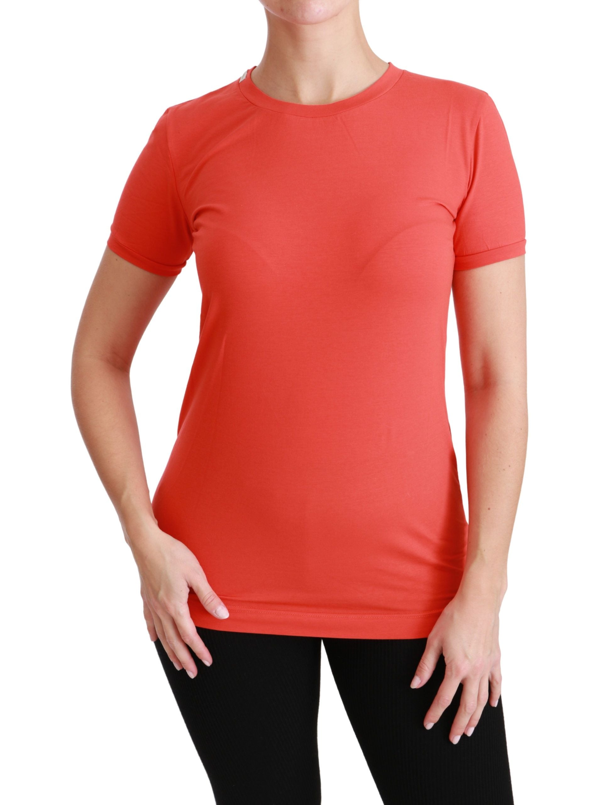Red short sleeve athletic shirt on woman