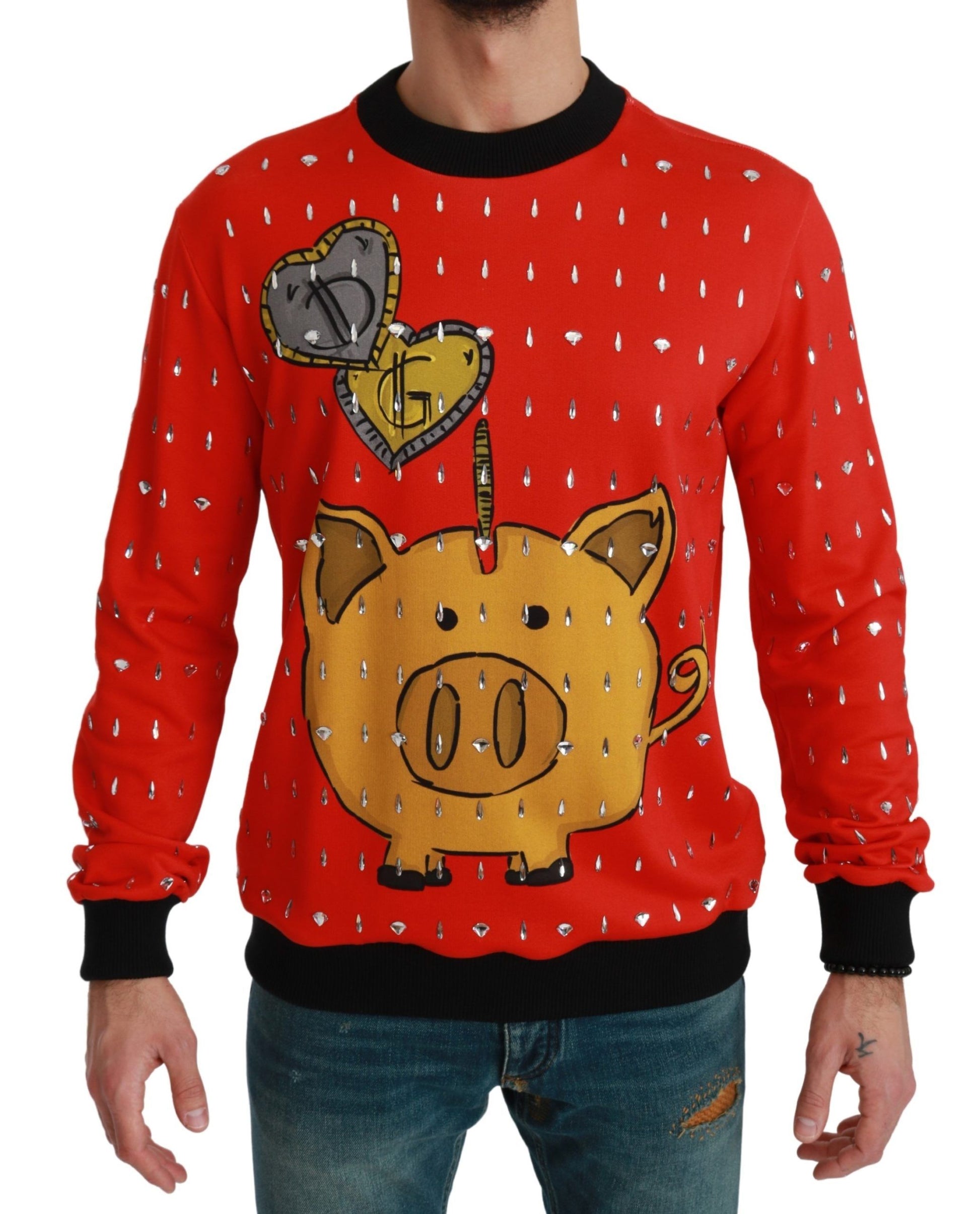 Red sweater with pig design