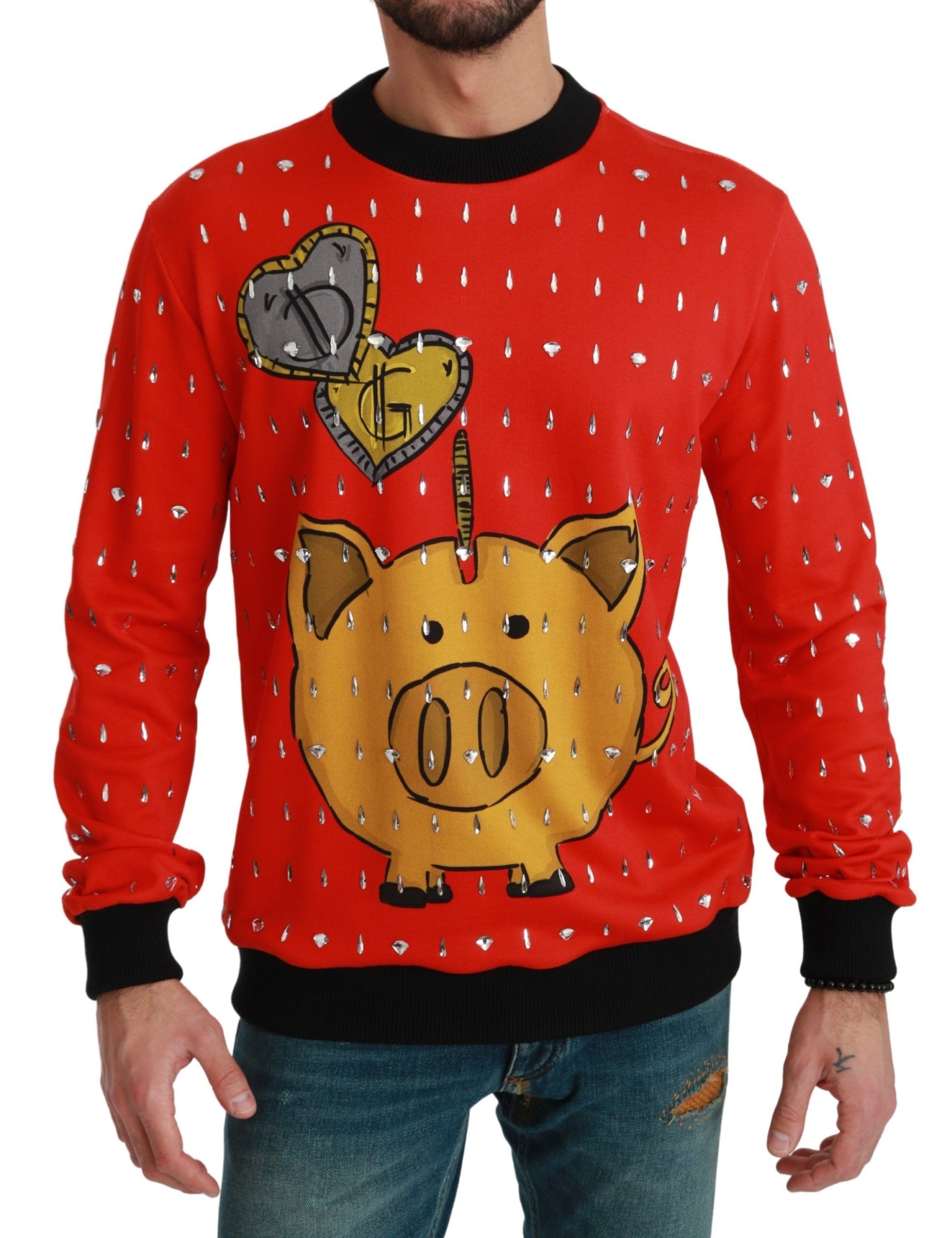 Red sweater with pig design