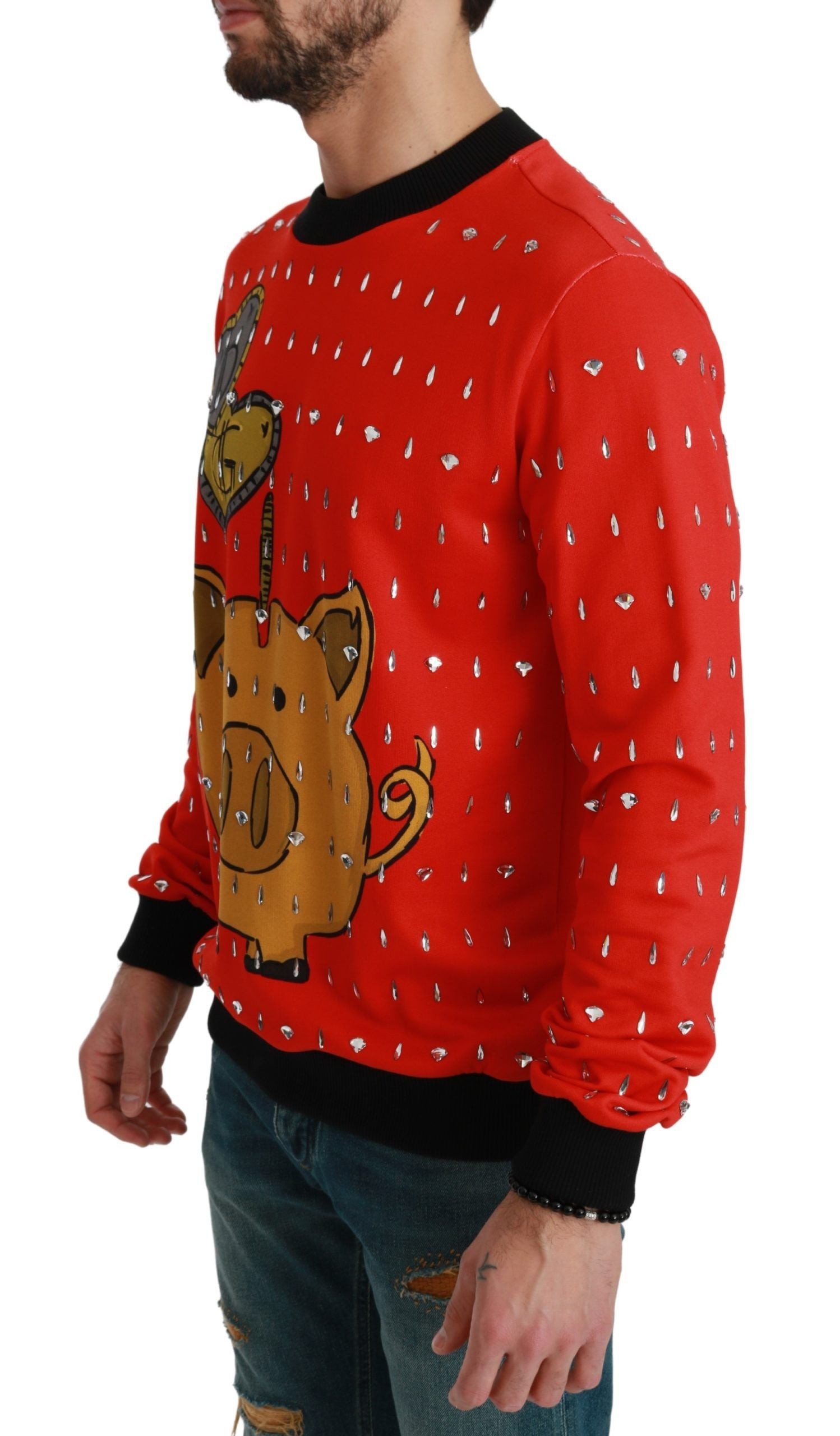 Red sweater with bear design on front