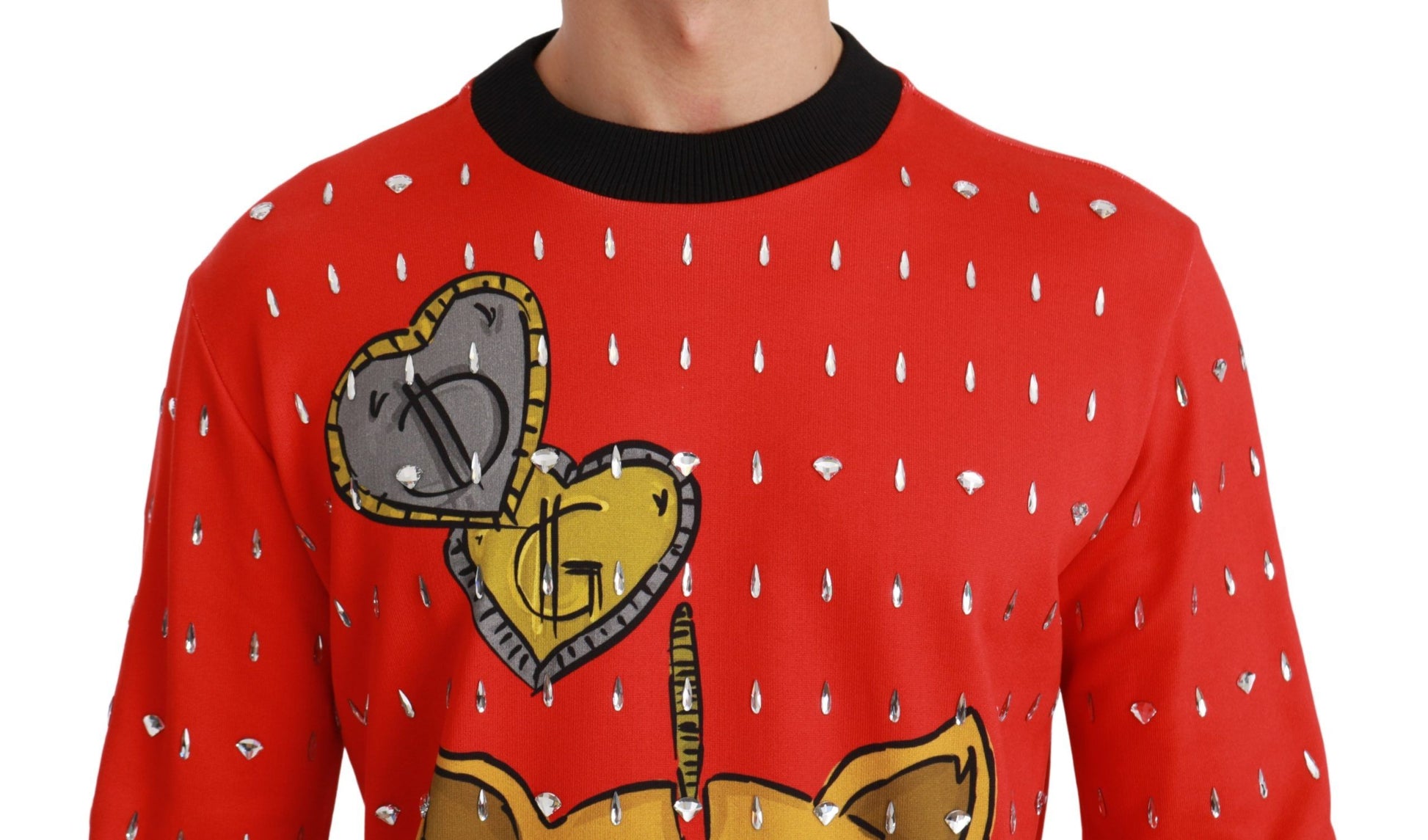 Red sweater with heart design and studs