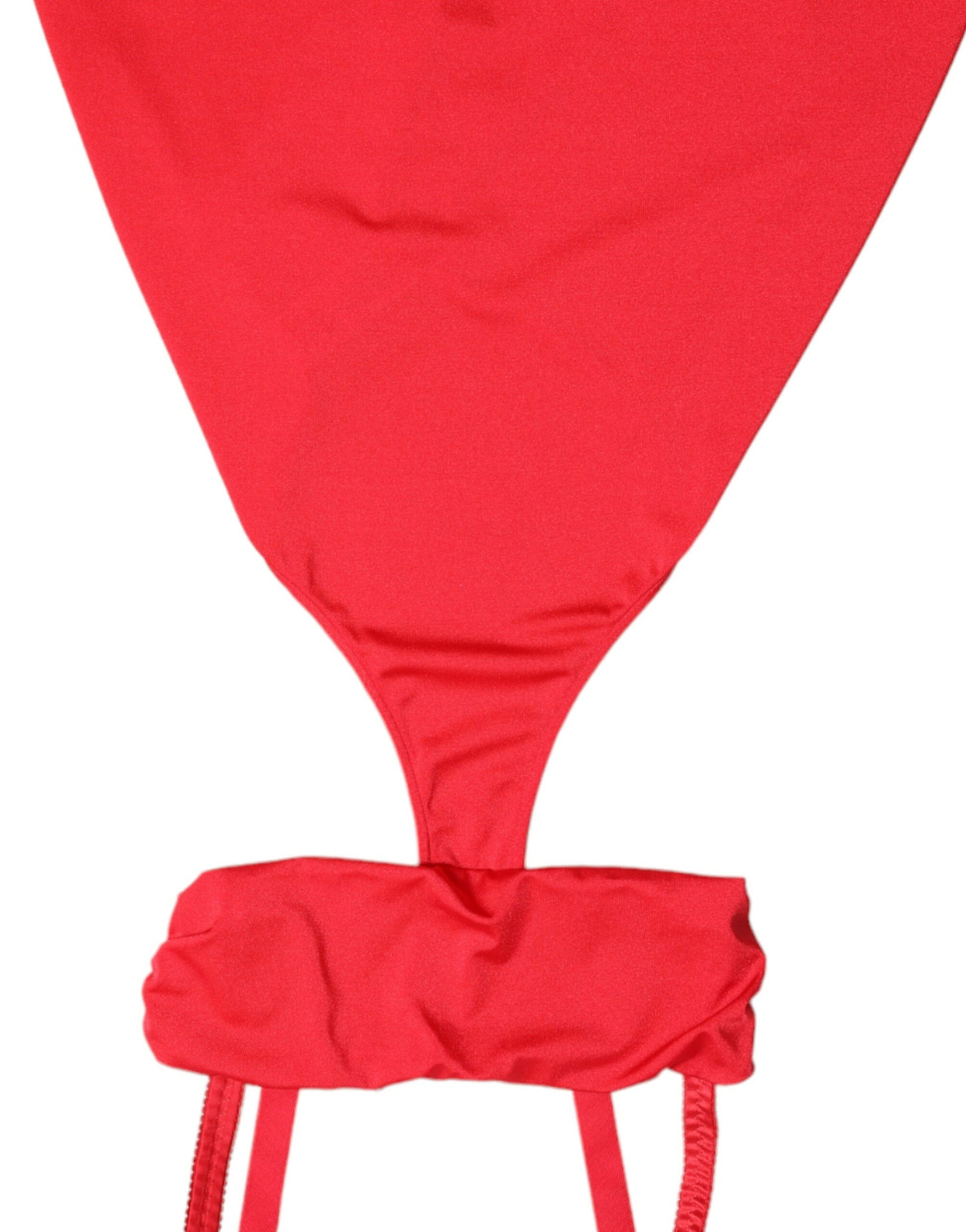 A red cutout nylon sheath sleeveless mini dress