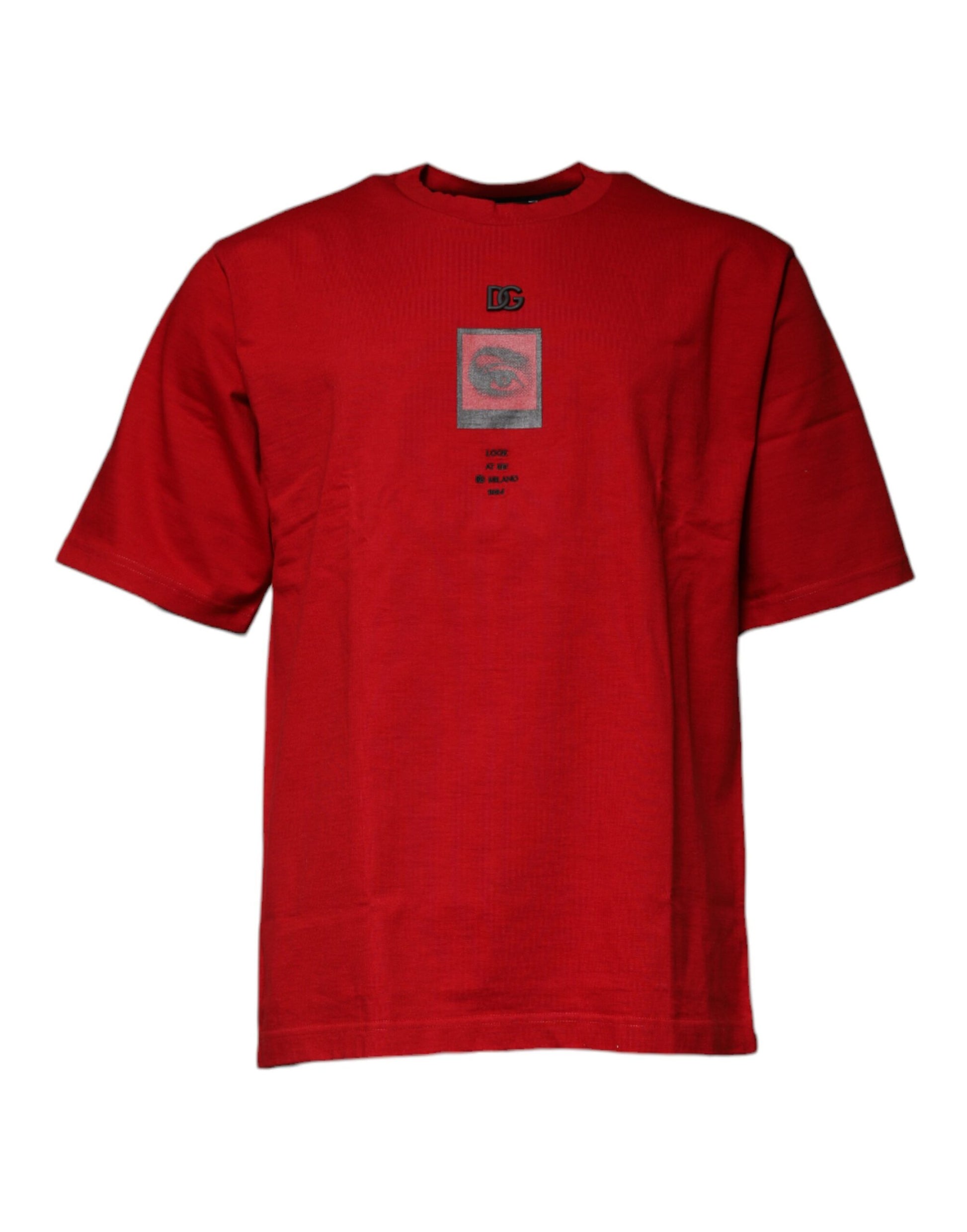 Red t-shirt with logo on front