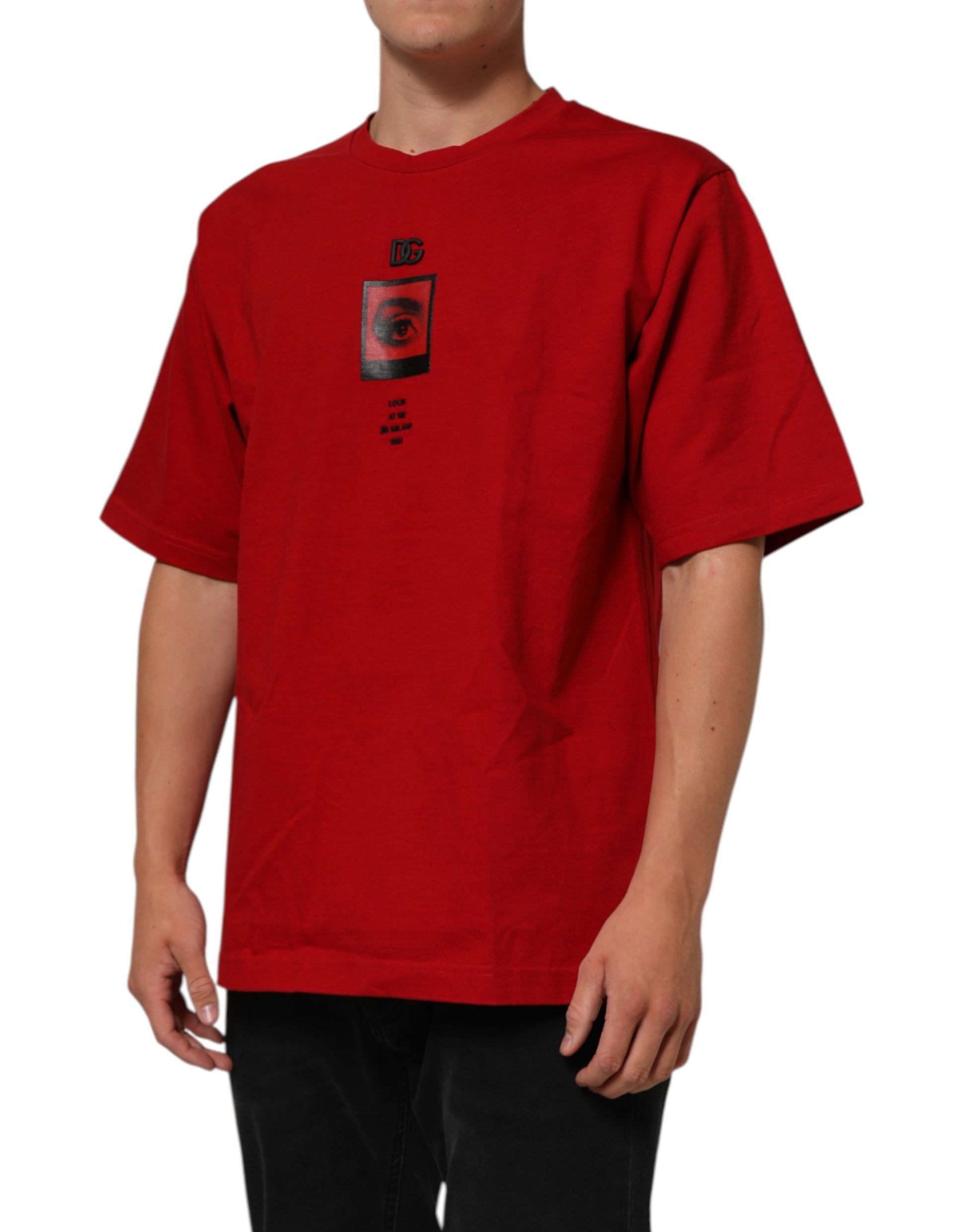 Red t-shirt with logo on front