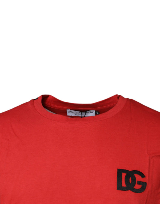 Red t-shirt on hanger with black label