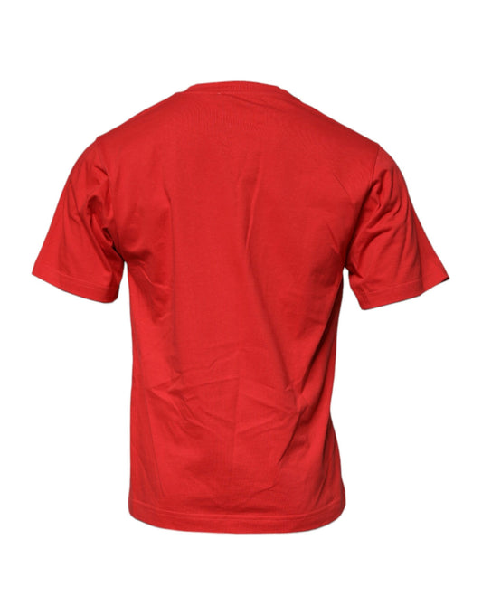 Red short sleeved shirt on hanger