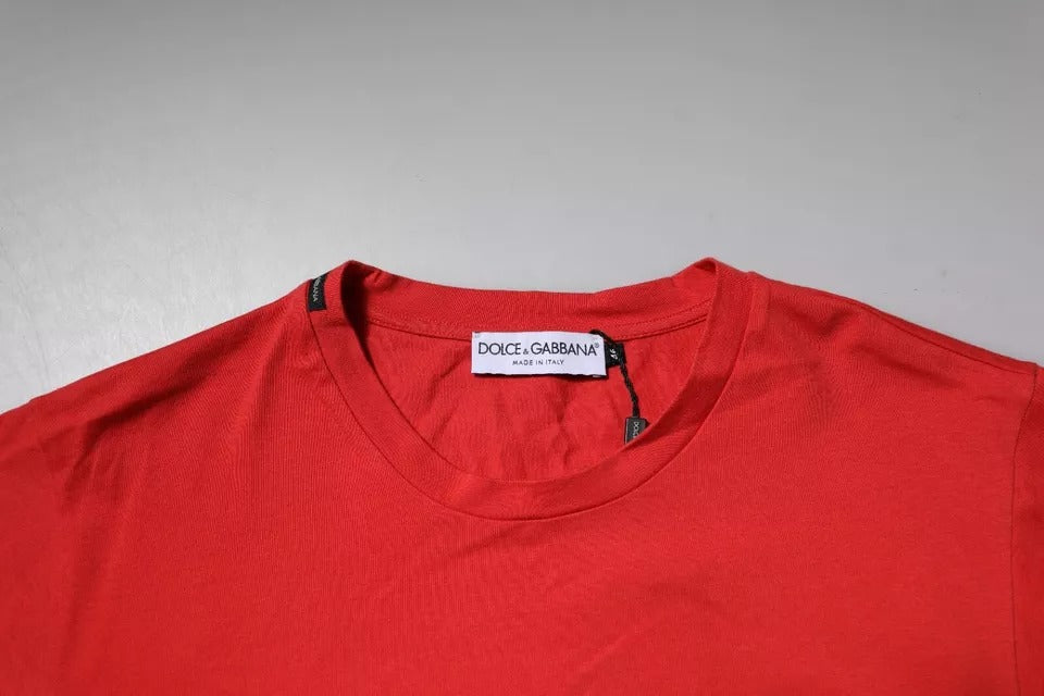 Red crew neck t-shirt on hanger