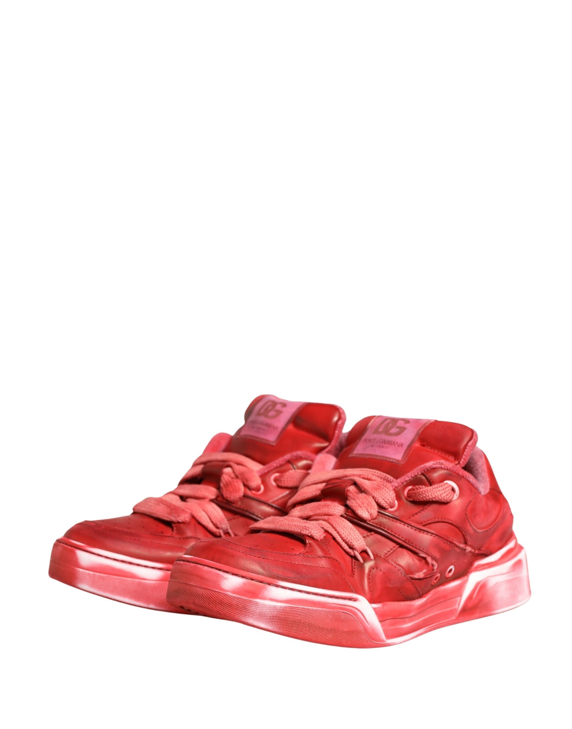 Red sneaker with white sole