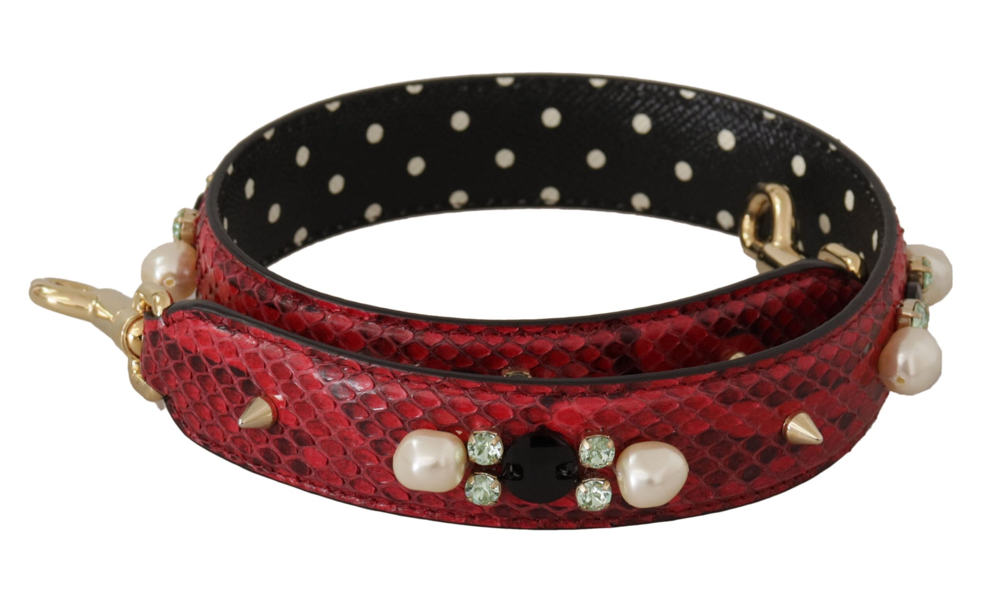 Black and red bracelet with polka dots and pearls