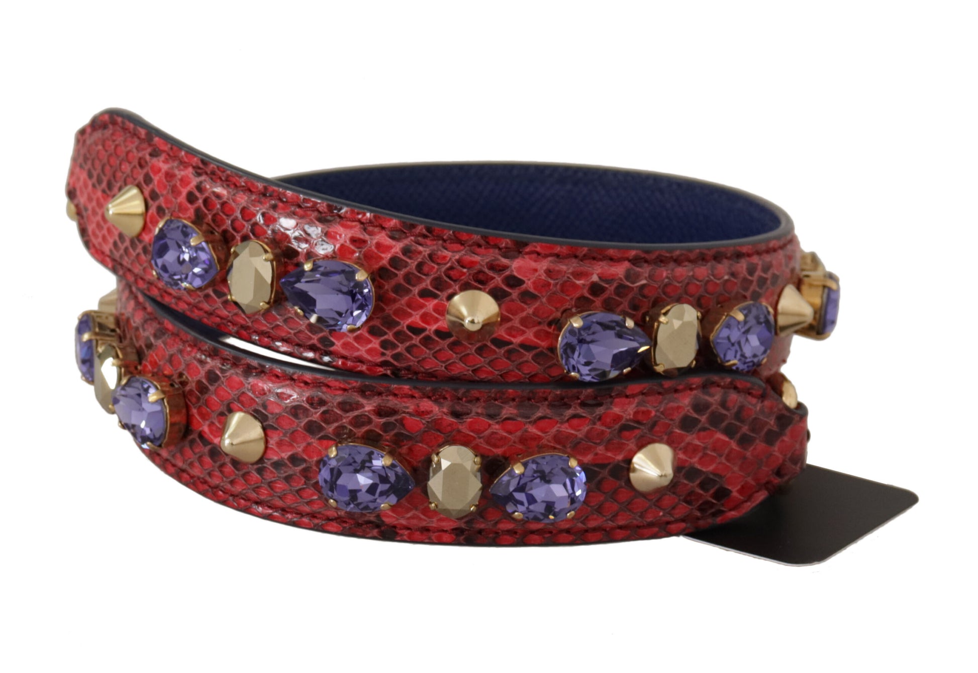 Red snake skin bracelet with gold and purple stones