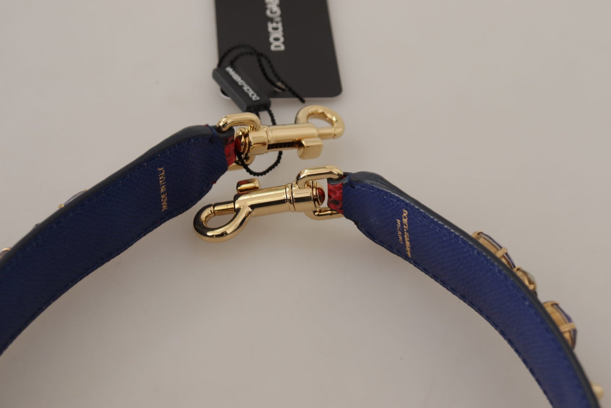Blue leather strap with gold buckle